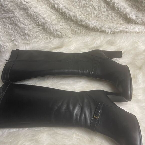 J Crew Made in Italy leather black knee high heels boots side zipper SZ 10 - Picture 9 of 16